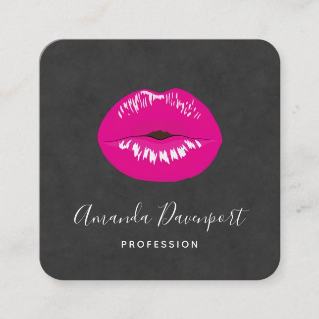 Hot Pink Lips Glamourous Illustration Square Business Card (Front)