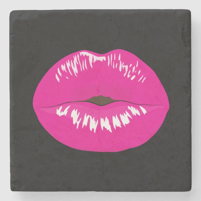 Hot Pink Lips Glamourous Illustration Stone Coaster (Front)