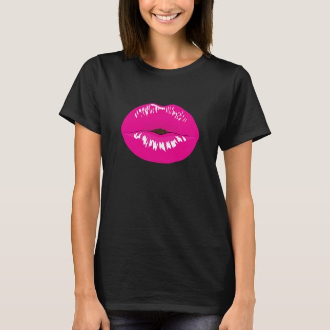 Hot Pink Lips Glamourous Illustration T-Shirt (Front)