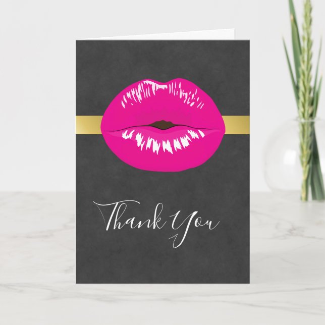 Hot Pink Lips Glamourous Illustration Thank You Card (Front)