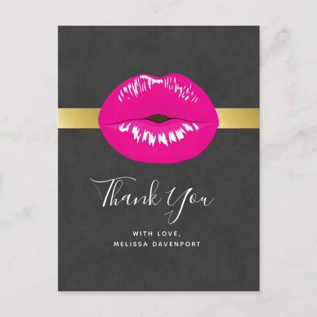 Hot Pink Lips Glamourous Illustration Thank You Postcard (Front)