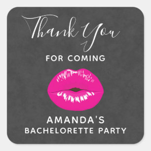 Hot Pink Lips Glamourous Illustration Thank You Square Sticker