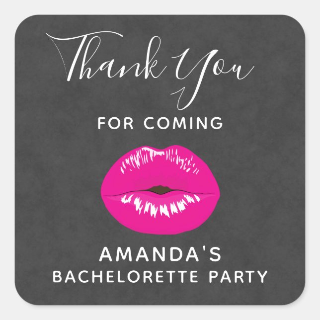 Hot Pink Lips Glamourous Illustration Thank You Square Sticker (Front)