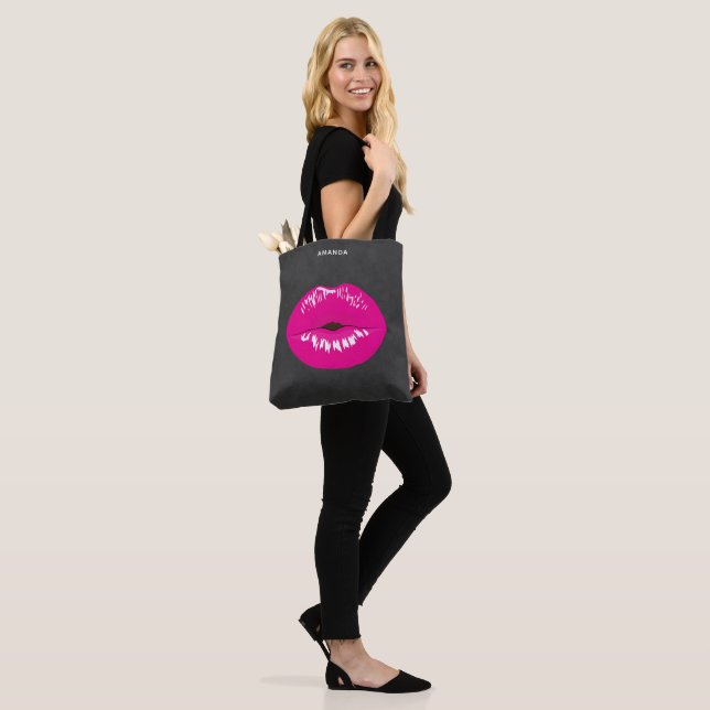 Hot Pink Lips Glamourous Illustration Tote Bag (On Model)