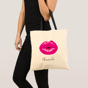 Hot Pink Lips Glamourous Illustration Tote Bag