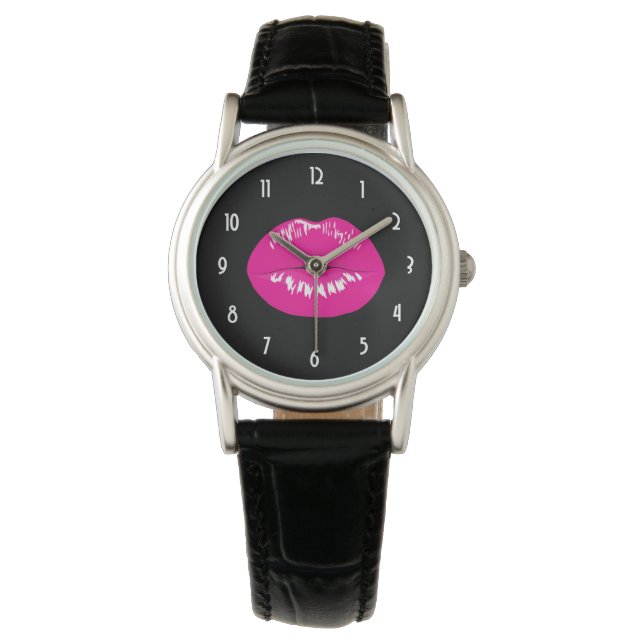 Hot Pink Lips Glamourous Illustration Watch (Front)