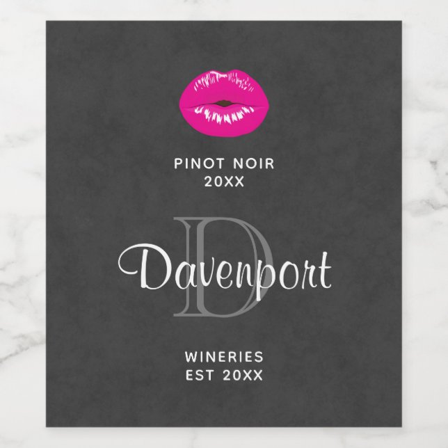 Hot Pink Lips Glamourous Illustration Wine Making Label (Single Label)