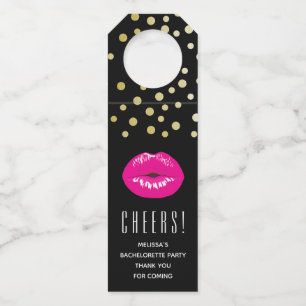 Hot Pink Lips Glamourous Illustration with Confett Bottle Tag