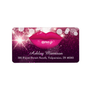 Hot Pink Lips Glitter Sparkles Beauty Salon Label