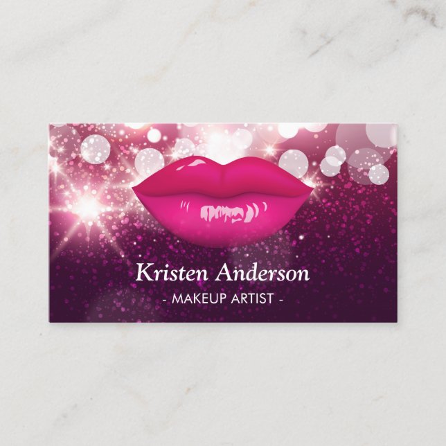 Hot Pink Lips Glitters Beauty Salon Makeup Artist Business Card (Front)