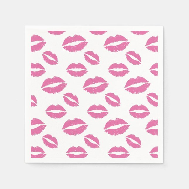 Hot Pink Lips Kiss Pattern Girl Sweet 16 Napkin (Front)