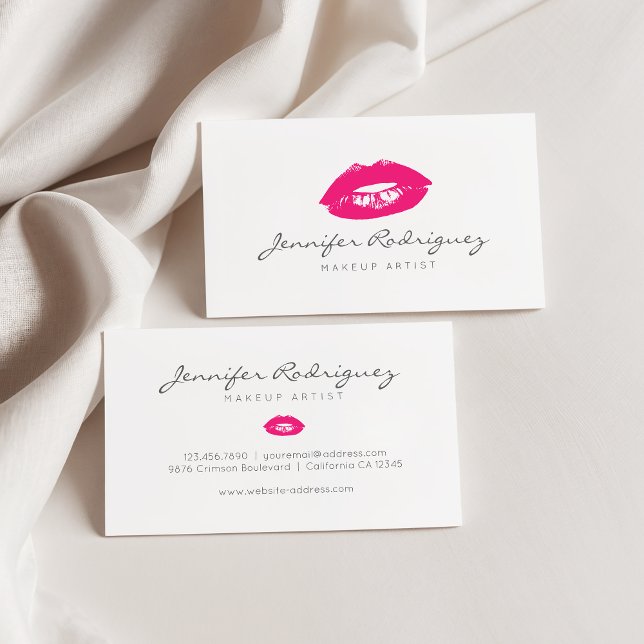 Hot Pink Lips Lipstick Makeup Artist Cosmetic Business Card (Creator Uploaded)