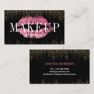Hot Pink Lips Makeup Artist Modern Gold Confetti Business Card