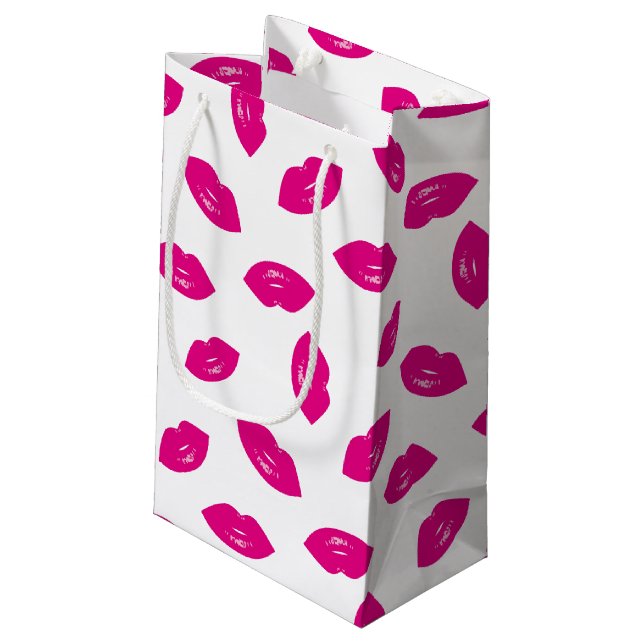 Hot Pink Lips Pattern Chic Lipstick Print Small Gift Bag (Back Angled)