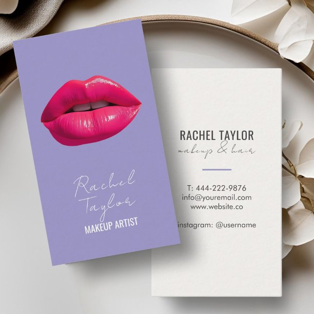 Hot Pink Lips | Purple Makeup Business Card (Creator Uploaded)
