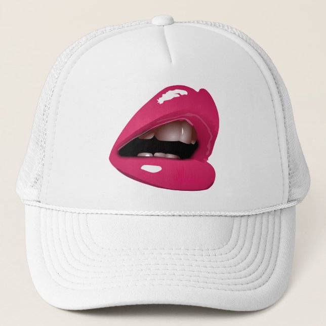 Hot  Pink Lips Trucker Hat (Front)