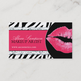 Hot  Pink Lips + Zebra Print Business Cards