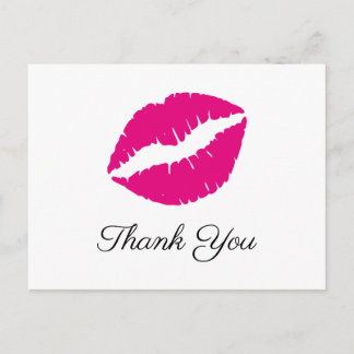 Hot Pink Lipstick Kiss Elegant Thank You Postcard