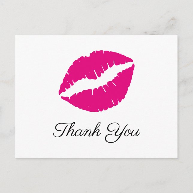 Hot Pink Lipstick Kiss Elegant Thank You Postcard (Front)