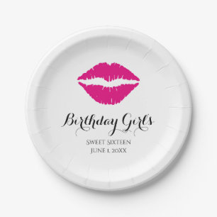 Hot Pink Lipstick Sweet Sixteen Birthday Party Paper Plate