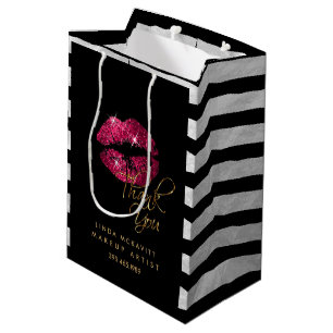 Hot Pink Lipstick & White Stripes - Thank You Medium Gift Bag