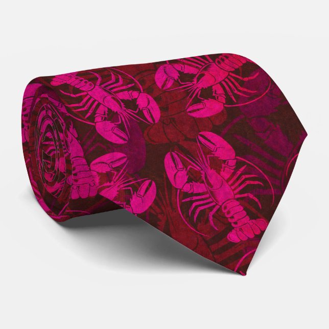 Hot Pink Lobster Bake Funny Beach Party Tie (Rolled)