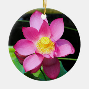 Hot Pink Lotus Flower Ceramic Tree Decoration