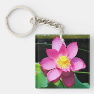 Hot Pink Lotus Flower Key Ring