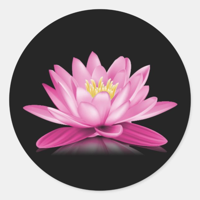 Hot pink lotus flower on black background classic round sticker (Front)