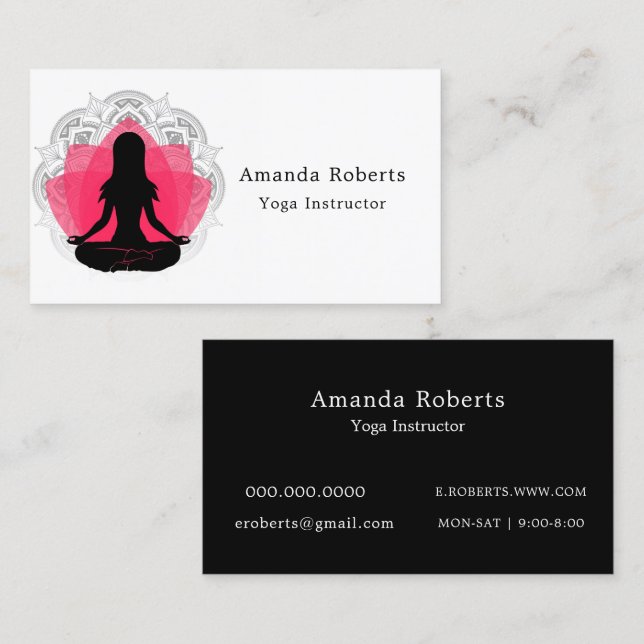 Hot Pink Lotus Flower Yoga Instructor Business Card (Front/Back)