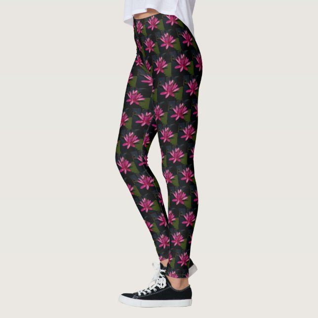 Hot Pink Lotus Waterlily Leggings (Left)