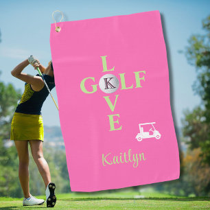 Hot Pink Love Golf Monogram Name Towel