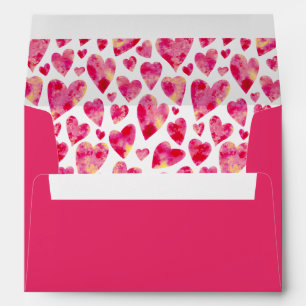 Hot Pink Love Heart Pattern lined Envelope