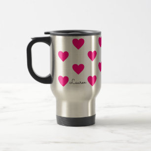 Hot Pink love heart Travel Mug