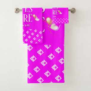 Hot Pink LOVE LIVES HERE Stylish Customisable Bath Towel Set