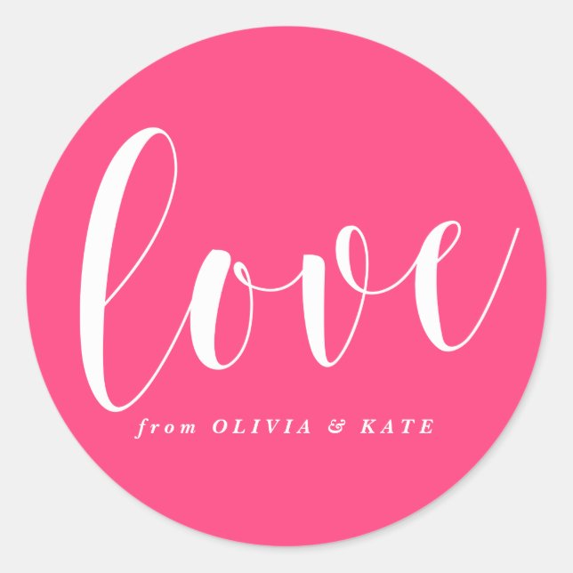 Hot Pink Love Modern Calligraphy Personalised Classic Round Sticker (Front)