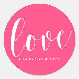 Hot Pink Love Modern Calligraphy Personalised Classic Round Sticker
