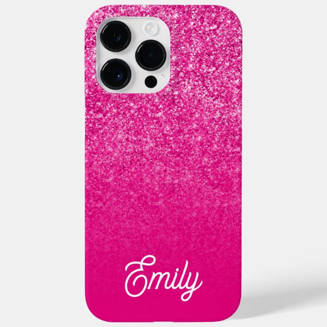 Hot Pink Luxury Glitter and Ombre Case-Mate iPhone Case (Back)