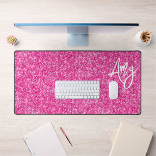 Hot Pink Luxury Glitter Desk Mat