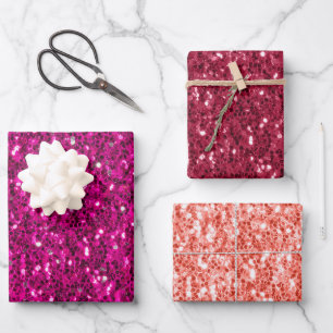 Hot pink magenta and coral sparkles faux glitter wrapping paper sheet