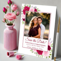 Hot Pink Magenta & Blush Boho Roses Photo Wedding