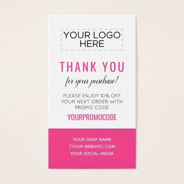 Hot Pink Magenta Custom Promo Code Discount Card (Front)