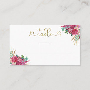 Hot Pink Magenta Floral Elegant Gold Script Hearts Place Card