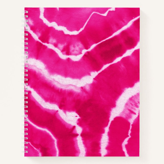 Hot Pink Magenta Fuchsia Cool Tie Dye Watercolor Notebook (Front)