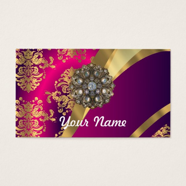 Hot pink Magenta & gold damask (Front)