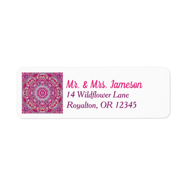 Hot Pink, Magenta, Green and Blue Mandala Address (Front)