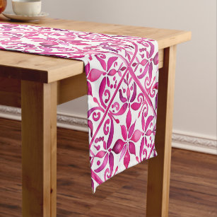 Hot pink magenta Spanish Talavera tiles pattern Short Table Runner