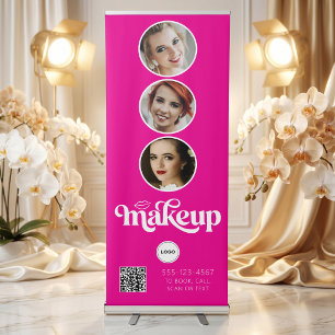 Hot Pink Makeup Studio QR Photo Collage Logo Retractable Banner