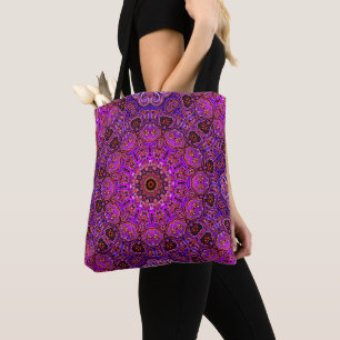 Hot Pink Mandala Kaleidoscopic Motif Tote Bag