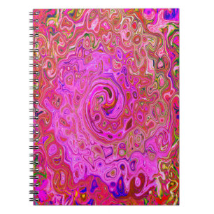 Hot Pink Marbled Colors Abstract Retro Swirl Notebook